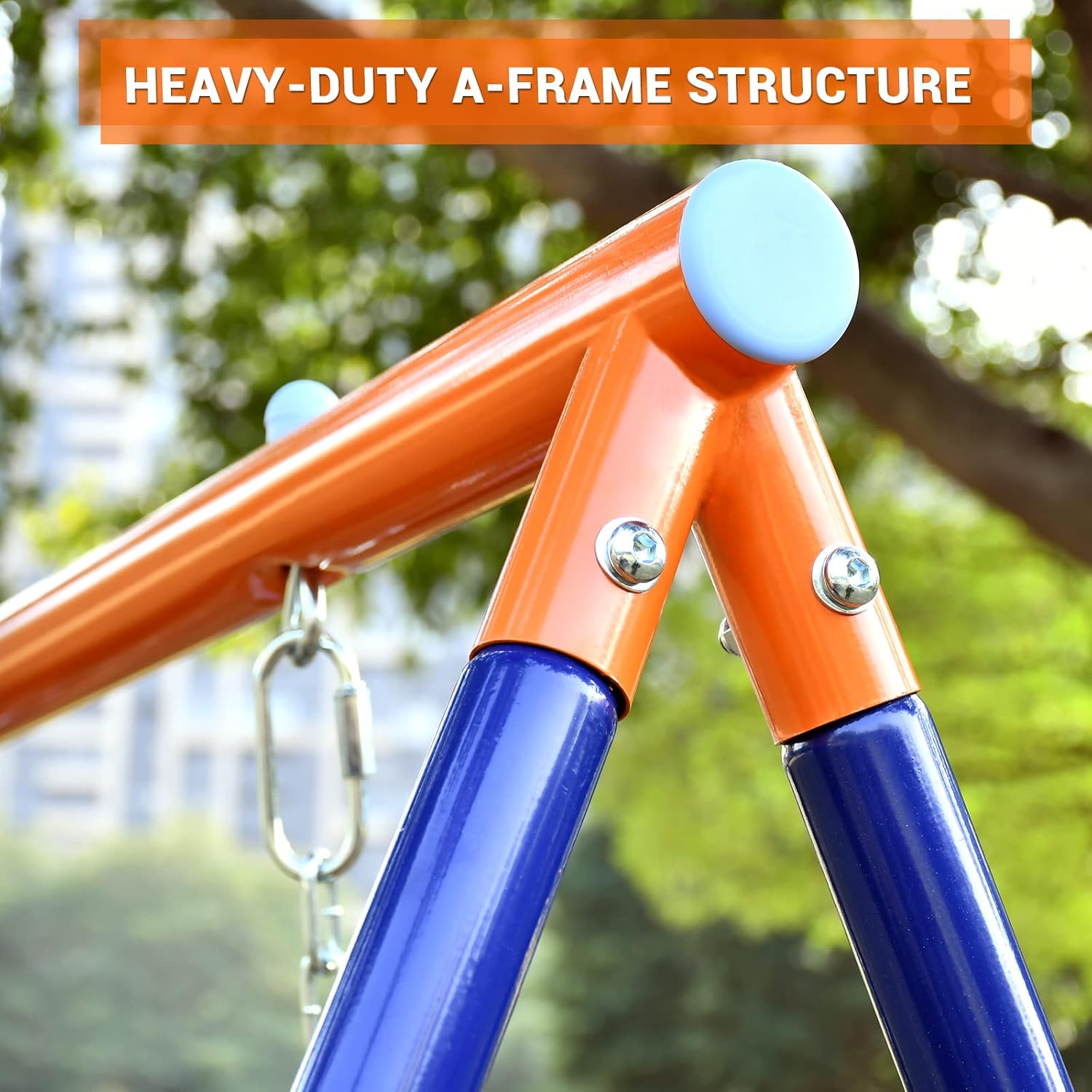 Swing Set for Backyard, 440lbs Swing Set with Heavy-Duty A-Frame Metal Stand, 1 Saucer Swing Seat & 1 Belt Swings Seat